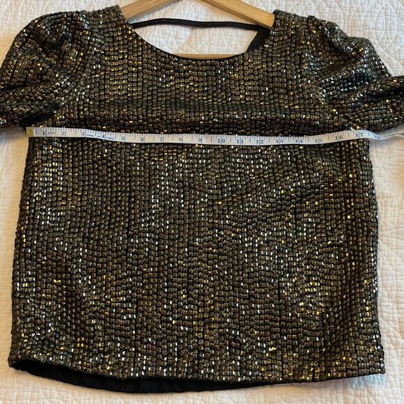 Joie Bailyn Studded Long Sleeve Top Metallic Gunmetal XS Gold NYE Party Holiday - Picture 9 of 11